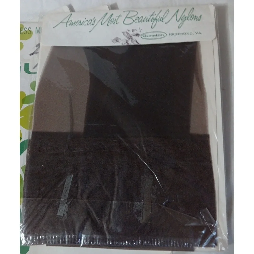 Vtg Gunston Nylon Pantyhose‎ Sz 9.5 Seamless Mesh Smoke 4 Pkgs NOS 60's